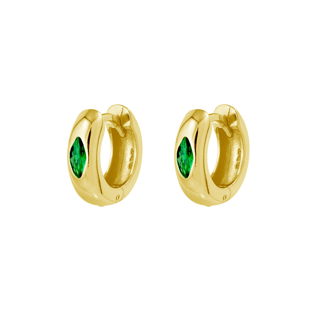 Wide Mini Hoops with Emerald CZ