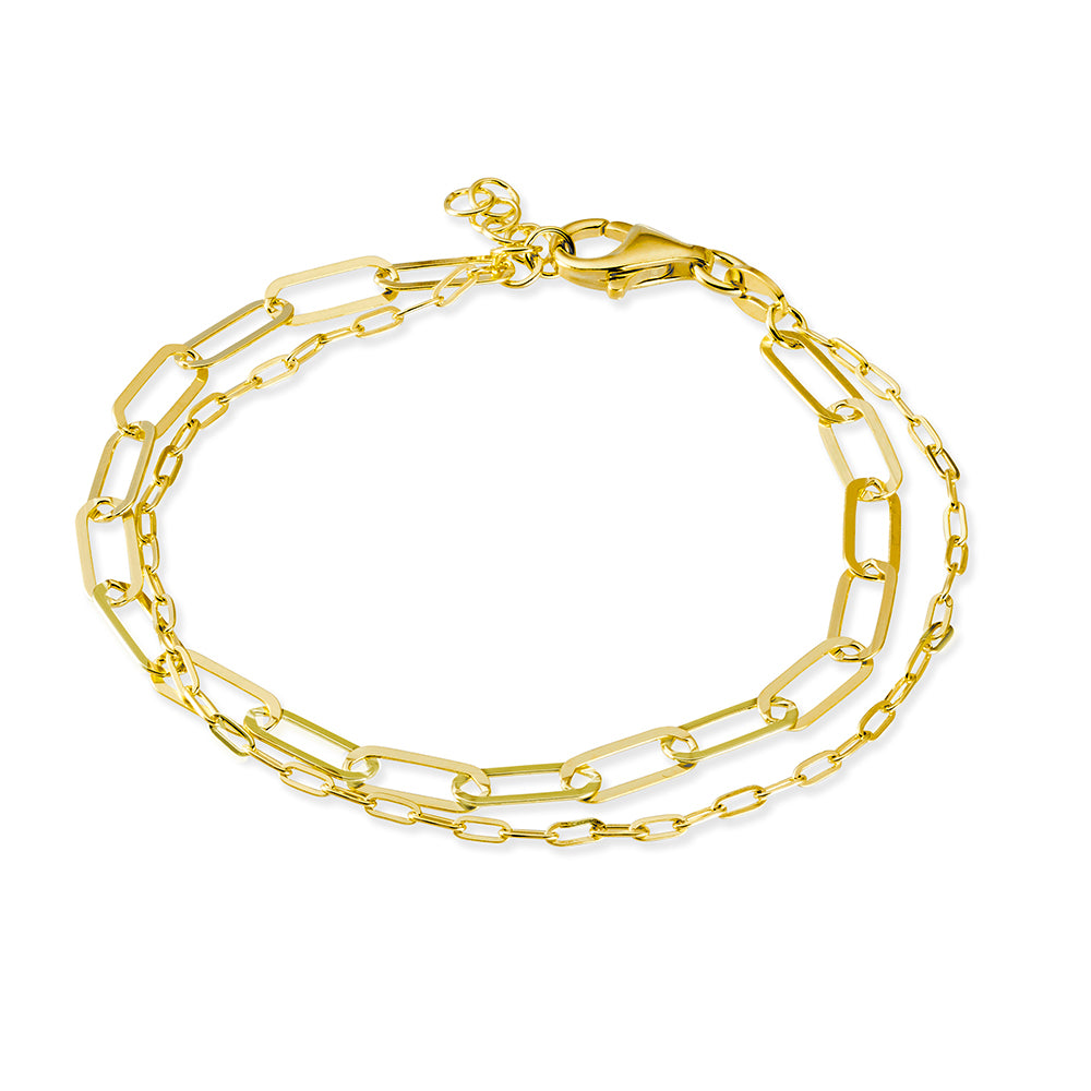 Paperclip and Fine Double Layer Bracelet - Gold