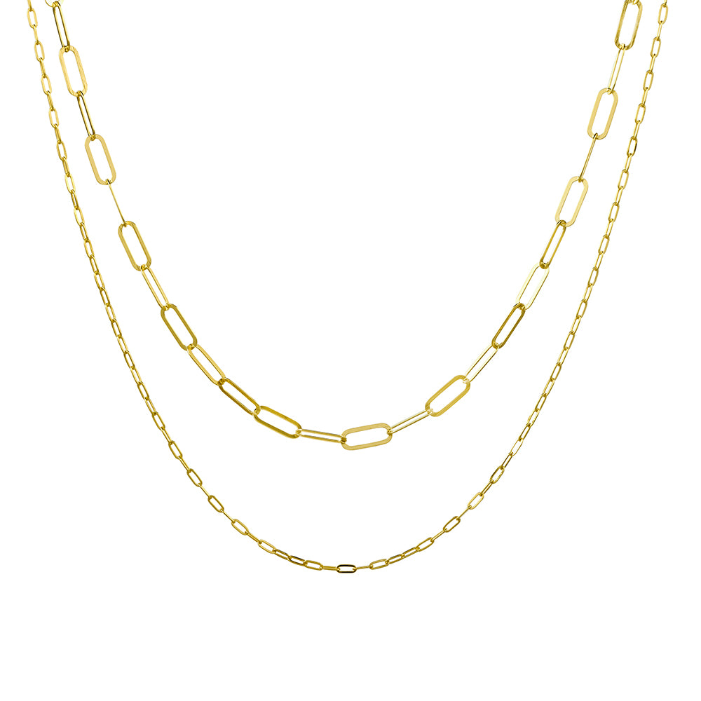 Paperclip and Fine Double Layer Chain - Gold