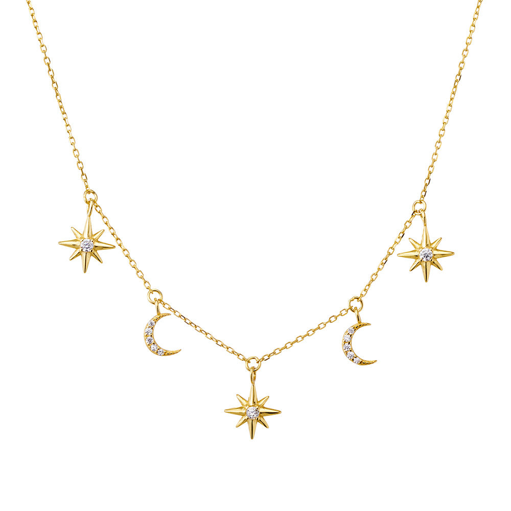 CZ Stars and Moon Necklace - Gold