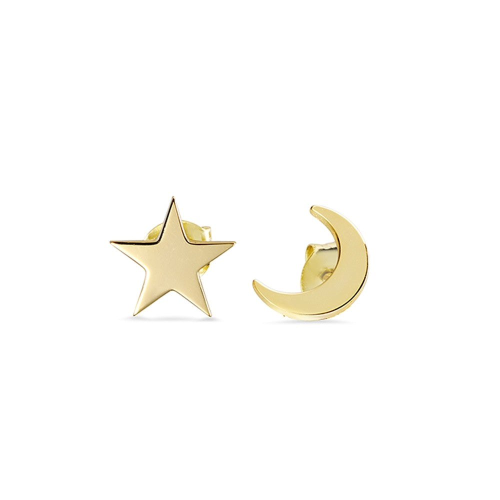 Star and Moon Stud Set - Gold
