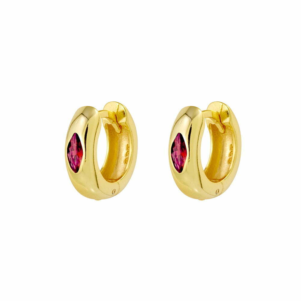 Wide Mini Hoops with Ruby CZ