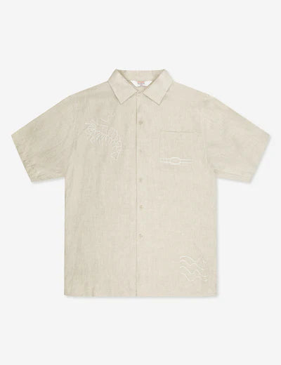 Huck Embroidered Short Sleeve Shirt - Natural