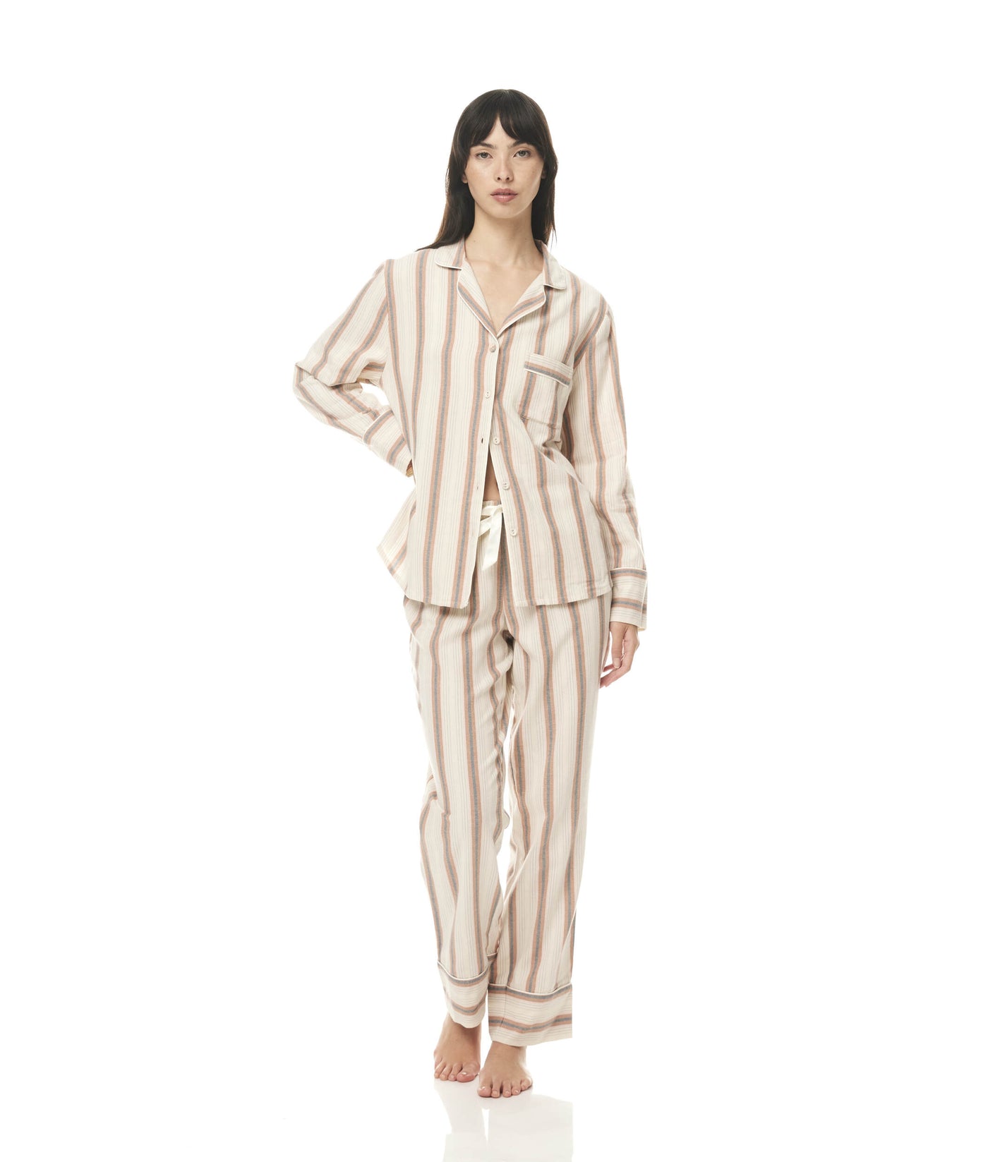 Iliana Tan Stripe Cotton Pyjamas (Final Sale)